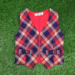 Vintage 80s Tartan Check Vest Womens XS 16x18 Cardigan